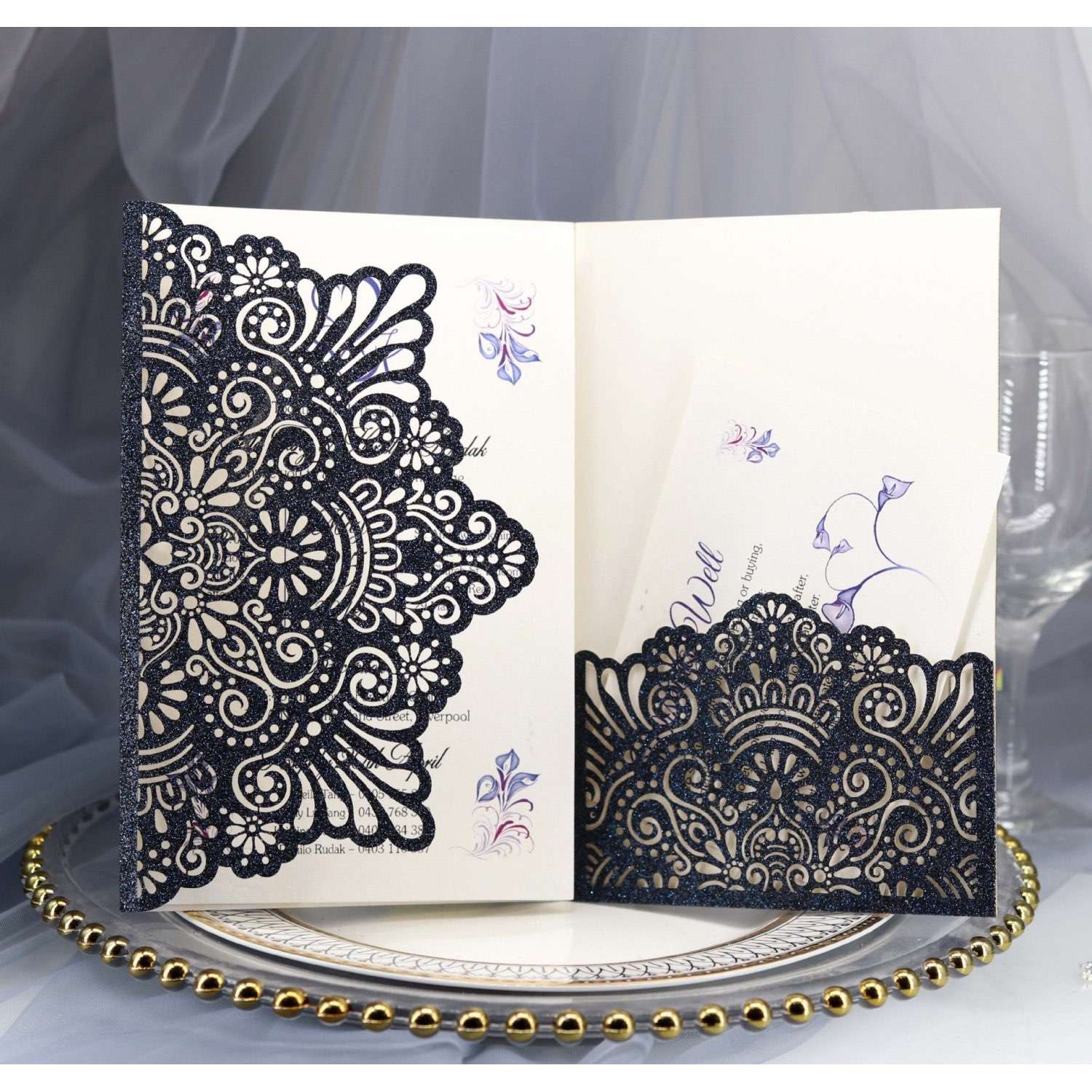 Wholesale Laser Cut Invitation Card Blue Wedding Invitations